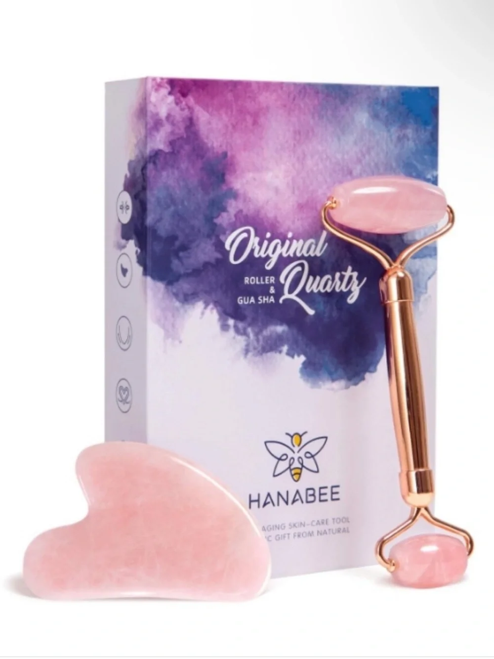 Hanabee Rose Quartz Facial Roller & Gua Sha Set - Pink